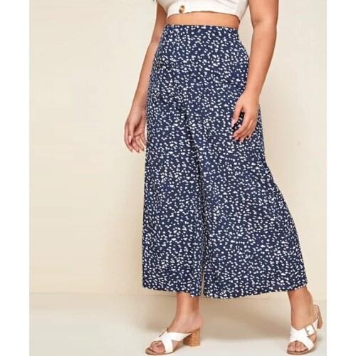 Spring Summer Wide Leg Pants L To 4XL Plus Size Women Trousers Nine-point Casual Floral Print Pants Female