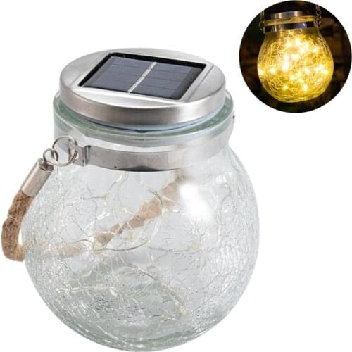Solar Light Bulb Thick Crack Glass Mason Jar LED Solar Lanterns Outdoor Hanging Waterproof Decor Lamp for Garden M06 21