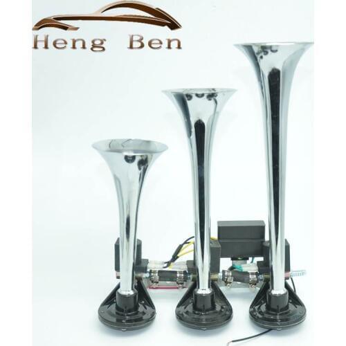 12V / 24V 110-135db Super Loud Triple Trumpet Train Air Horn for Boat Train Car Vehicle