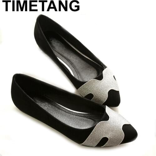 TIMETANGplus Size Spring Pointed Toe Suede Flats Pink Leather Shoes Sole Breathable Shoes Ladies Slip On Shallow Water comfort