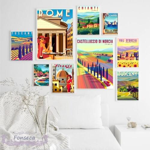 Vintage Travel Cities Landscape Canvas Painting Italy Rome Tuscany Hd Print Wall Art Posters and Prints Aesthetic Room Decor