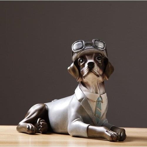 VINTAGE RESIN CRAFTS DECORATIVE STATUE LUCKY DOG SCULPTURE HOME DECORATION ACCESSORIES BEDROOM DECORATION OBJECT ANIMAL STATUE