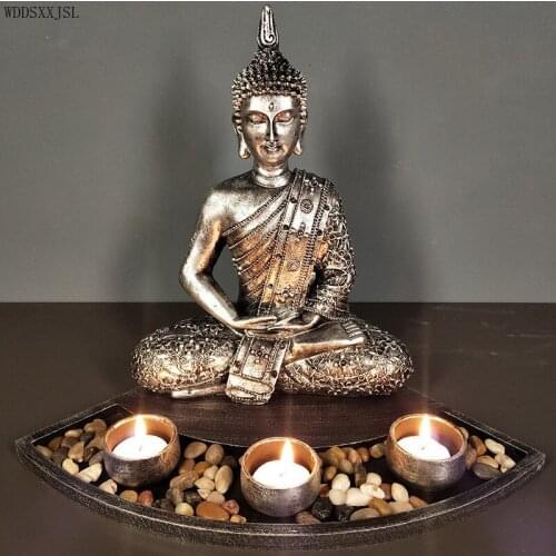 WDDSXXJSL Retro Creative Zen Buddha Candlestick Resin Crafts Home Living Room Character Sculpture Candlestick Decoration