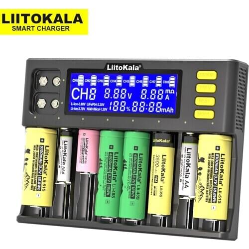 LiitoKala Lii-S8 Battery Charger Li-ion 3.7V NiMH 1.2V Li-FePO4 3.2V IMR 3.8V charger for 18650 26650 21700 26700 AA AAA