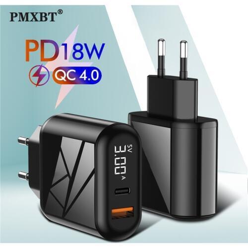 QC 4.0 USB Charger 18W PD EU Plug Charger For iPhone Samsung S10 S9 Huawei Xiaomi Mobile Phone Wall Travel Fast Charging Adaptor