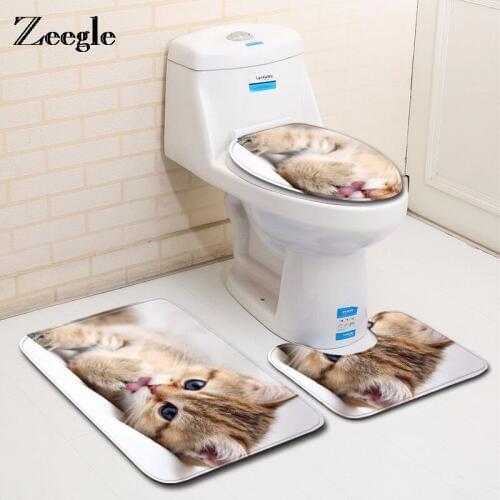 Zeegle Cat Pattern Bathroom Carpet Set Microfiber Bath Mat 3Pcs Bathroom Rugs Anti-slip Mat For Toilet Bath Rugs Shower Carpets