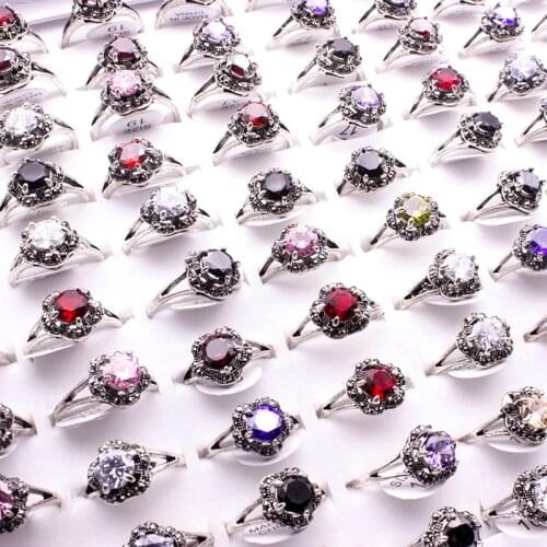 20 Pieces Vintage Style Round Colorful Crystal Rings Wholesale Punk Bohemian Rings for Women Fashion Jewelry