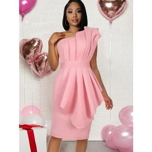 Plus Size Bridesmaid Dress Pink Tube Top Big Ruffles Short Dress Bodycon Party Dresses Women Evening 2020 New Birthday Clubwear