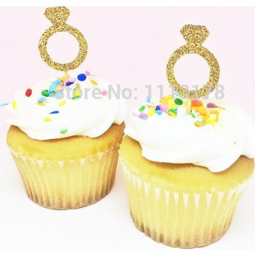 Gold diamond ring Glitter Cupcake Toppers Bridal Shower Cupcake toppers, Wedding Cupcake toppers wedding Engagement