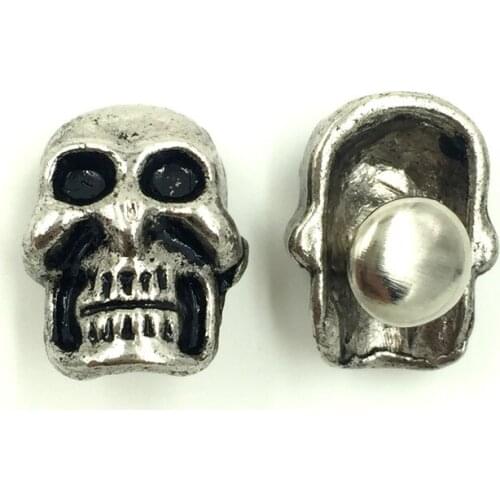 100Sets Antique Silver Tone Punk Skeleton Skull Garment Spike Studs Spots Rivets DIY Crafts Shoes Making 15x15mm