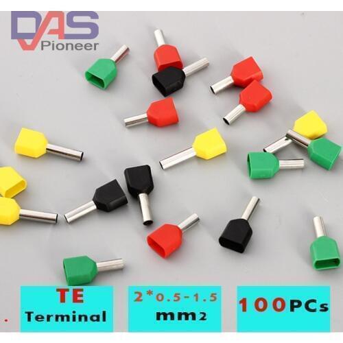 100Pcs Double Cord Terminal Copper Insulated Crimp terminal TE 0508/ 7508// 1008 /7510/1010/ 1512/2510/2512 Wires 2x0.5-1.5mm2