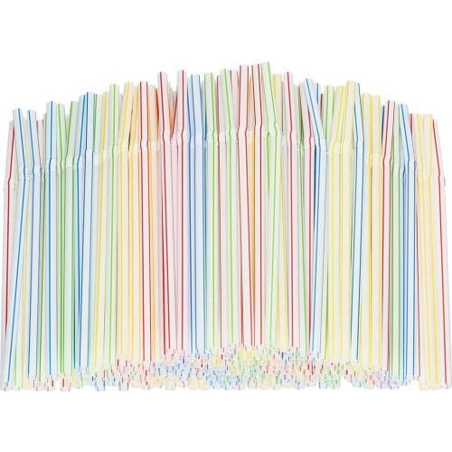100pcs Plastic Drinking Straws 21cm Long Multi-Colored Striped Bedable Disposable Straws Party Multi Colored Rainbow Straw