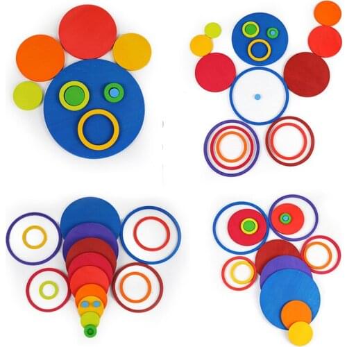 20pcs Wooden Rainbow Circle Stacking Toys Nordic Style Natural Wood Blocks Kids Creative Games Jenga Blocks Educational Toys