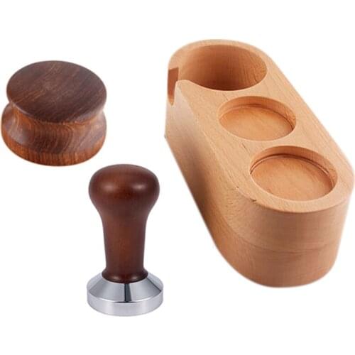 3 Pieces Of Wooden Coffee Machine Mat Anti-Coffee Tampering Stand Base Powder Hammer Barista Tool Accessories 58Mm
