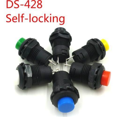 5Pcs DS428 12mm Self-locking Push Button Switch Black Red Green Yellow Blue White