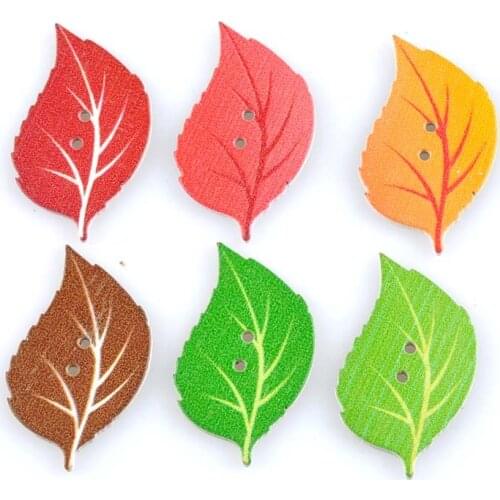50pcs Wooden Sewing Buttons mixed leaf Pattern Handmade Scrapbooking Craft Cloth Accessories 20x33mm MT1664
