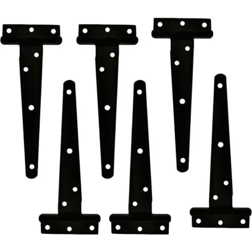 6PCs T Strap Door Hinges Gate Hinges, Black Barn Door Gates Tee Hinge Wrought Hardware(6 Inch)