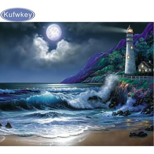 Diamond Embroidery lighthouse 5D Diamond Painting sea landscape Diamond Mosaic Full Display Rhinestone Picture Craft