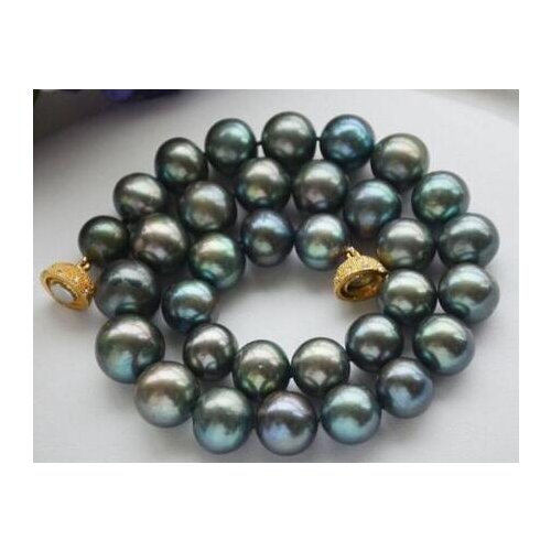 Noble jewelry stunning 11-12mm Freshwater peacock green pearl necklace