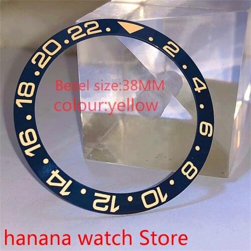 BLIGER 38 mm yellow ceramic watch glass bezel inserts for 40 mm men’s dial interchangeable accessories 31mm inner diameter