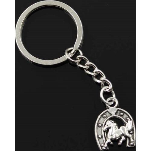 New Fashion Men 30mm Keychain DIY Metal Holder Chain Vintage Horse Horseshoe 23x18mm Silver Color Pendant Gift