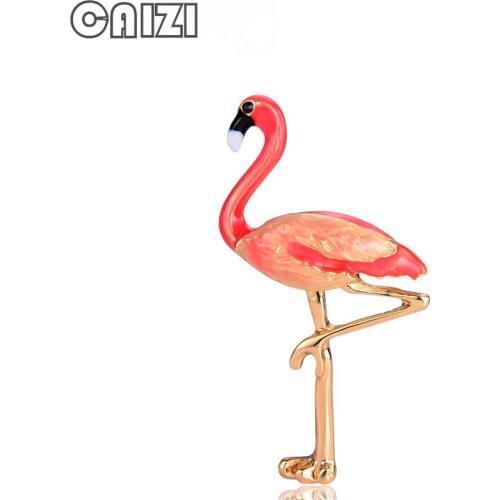 CAIZI New Cute Enamel Flamingo Brooches Pin Women and Men Broshes Pin Bird Animal Broches Fashion Dress Coat Accessories Jewelry
