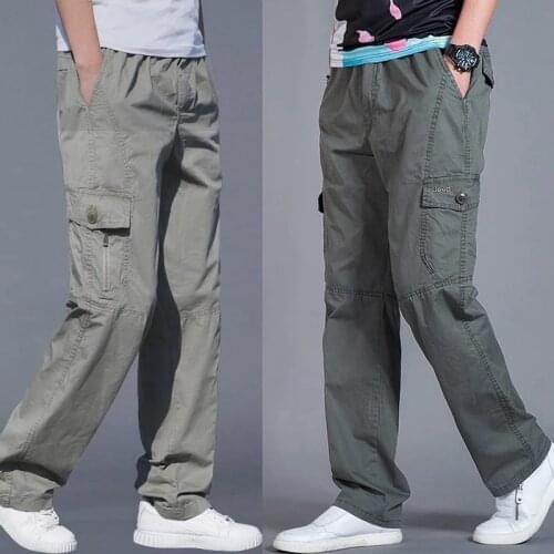 Summer spring Men cargo pants zipper pockets cotton large size 6XL 7XL 8XL khaki army green black gray pants cool 54 56 48 50 46