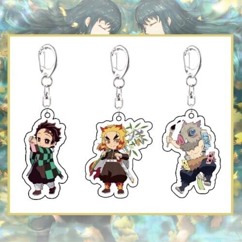 Demon Slayer: Kimetsu No Yaiba Anime Printed Keychain Cosplay Acrylic Pendant Keyring Cute Funny Cartoon Rare Gift for Friend