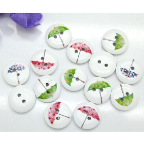 100pcs 15mm Mixed Round Umbrella Wooden Buttons For Clothes Crafts Sewing Decorative Needlework Scrapbooking DIY Accessories