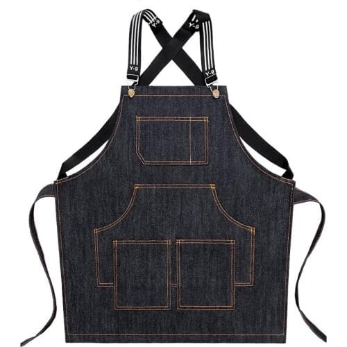 Cook Apron Barista Bartender Chef Hairdressing Apron Catering Uniform Work Wear Anti-Dirty Overalls(Black)