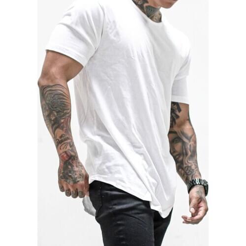 Men T Shirt Solid Colors Casual Workout Shirts Curved Hem T-shirt Men Fashion Streetwear 3XL