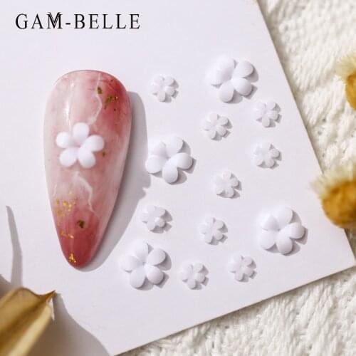 GAM-BELLE 3D Nail Art Decoration White Flower 4/6mm Mini Resin UV Gel Nail Polish Ornament DIY Manicure Beauty Accessories