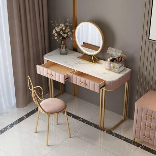 Customized Nordic Dresser for Bedroom Modern Minimalist Bedroom Princess Dressing Table with Mirror and Light Small Ins Luxury