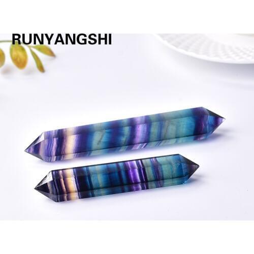 1pc Natural crystal jewelry Rainbow Fluorite Crystal column Double pointed hexaprism ornament Striped Fluorite Crystal Crafts