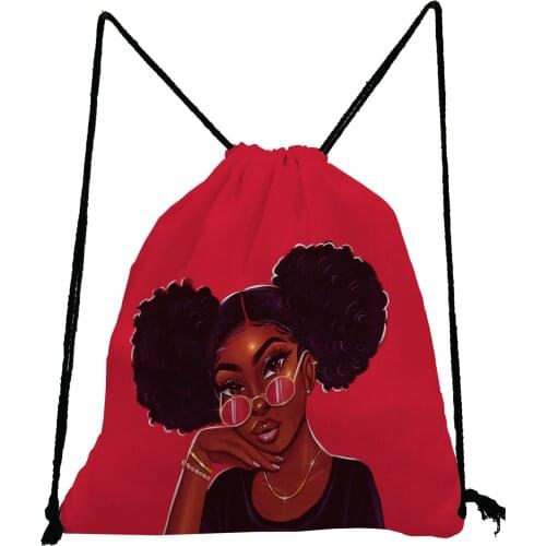 Cool Hipster Backpack Afro Girls Printed Red Drawstring Bag Unisex Portable Travel Bag High Capacity Book Bag Shoe Bag to School