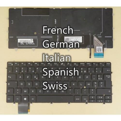 French German Italian Spanish Swiss Keyboard for DELL XPS 9370 9380 XPS 13 7390 0K2NCP 09NY07 0D1TFD 05J7MC 05JYGK Backlit Black