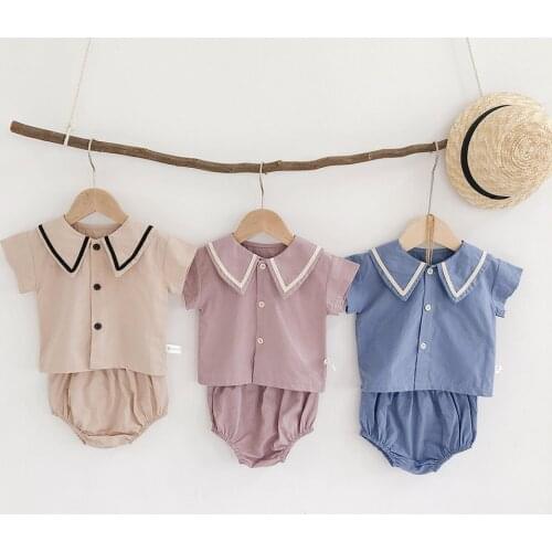 Summer Newborn Baby Clothing Set College Style Children Clothes Top + PP Pant 2Pcs/Set Toddler Baby Clothes Suit Sailor Overalls