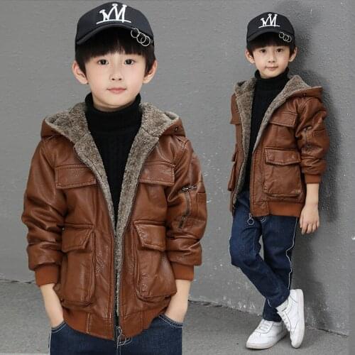 2018 New Boys Winter PU Coat Children Kids Winter Thick Fleece PU Leather Jackets Baby Boys Clothes Warm Boys Clothing Outwear