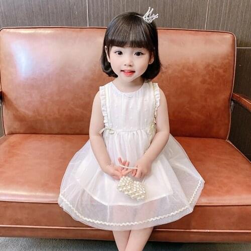 LISUNNY 2021 Summer Girls Dress Children Bowknot Princess Dress Casual Clothes Sweet Lace White Vacation Kids Party Dress