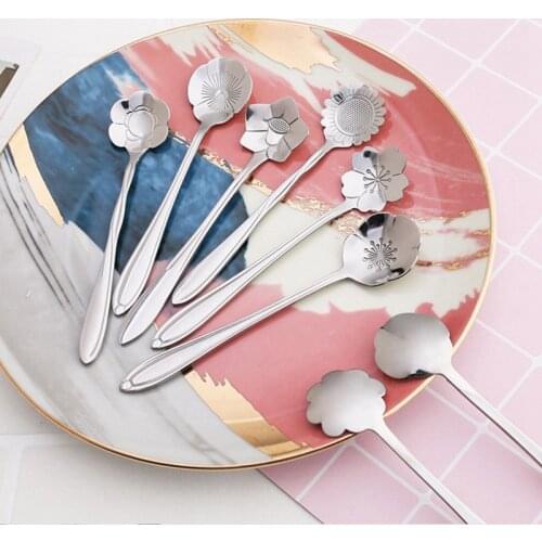 8Pcs Stainless Steel Flower Shape Coffee Sugar Mixing Spoon Spoon Dessert Silver Teaspoon Sakura Vintage Teaspoon Drink