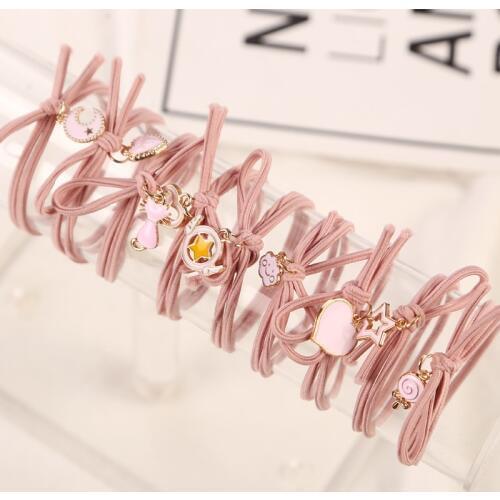 10pcs/lot Fashion Lovely Pink Heart Star Elastic Hair Rubber Bands Headwear Women Girl Ponytail Scrunchy Gum Hair Accessories