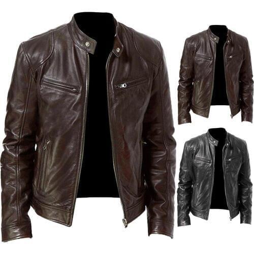 Mens Jacket Autumn Winter Stand Collar Zipper Faux Leather Motorcycle Jacket Short Coat Windproof Warm Blazer mens jackets