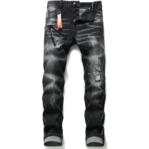 Dsq Jeans European Italy Style Jeans Brand Men Slim Jeans Pants Mens Denim Trousers Zipper Blue Hole Pencil Pants Jeans for Men