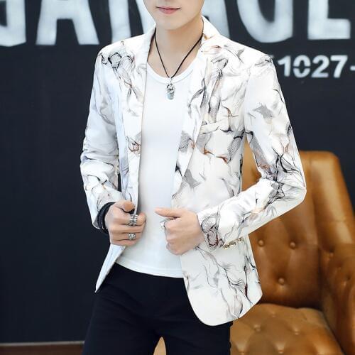 2020 Mens Autumn New Slim Printed blazer Youth Fashion Handsome Single Button blazer