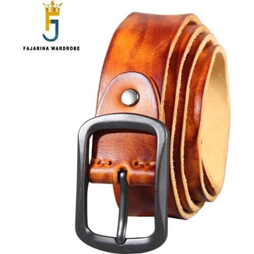 FAJARINA Personalized Mens Top Quality Pure Cowhide Belts Retro Style Cow Skin Leather Head 1st Layer Belt for Men N17FJ969