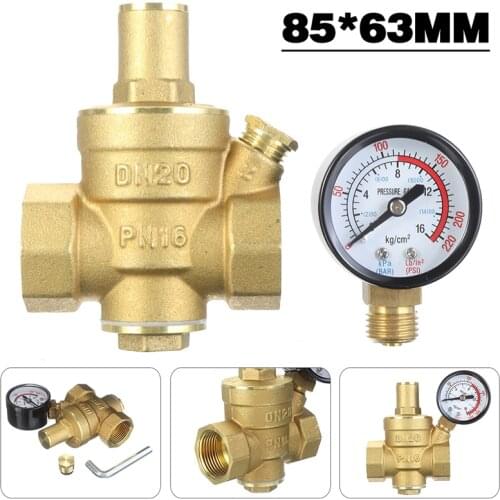 Reliable Brass Water Pressure Regulator with Gauge Flow DN20 3/4" Connector Adjustable Mayitr Pressure Reducing Valves
