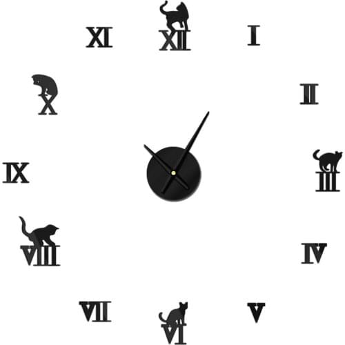 1Piece DIY 3D Cats Large Numer Kittens Wall Clock Animal Wall Watch Decor Mirror Sticker Kitty Frameless DIY Giant Wall Clock