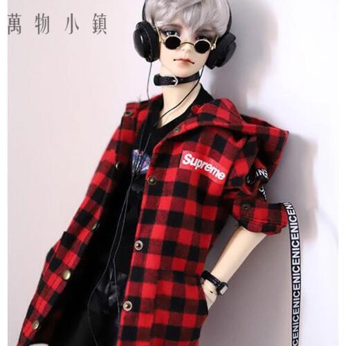New 1/3 1/4 BJD SD MSD Doll Clothes Printed checked Red black shirt PUNK Coat