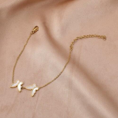 Minar 2021 Summer White Color Shell Butterfly Anklets for Women Girls Gold Color Alloy Chain Charms Anklet Beach Accessories