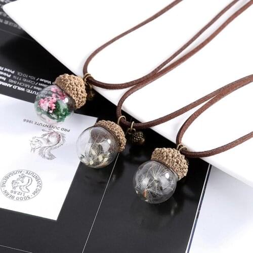 Fashion Drop Pendant Necklace Dried Flowers Pine Cone Dandelion Necklace Rope Charm Necklaces for women jewelry Gifts